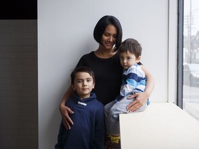 Pauline Osena is photographed with her two boys Lucien, 6, and Xavier, 2, both who have severe food allergies, on Tuesday, April 17, 2018. As a mother of three children, two of which with severe food allergies, Osena is worried about the EpiPen shortage affecting Canada.