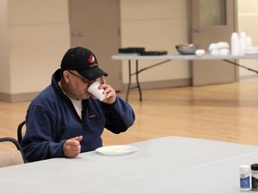 Paul Edwards, of the James Bay community of Fort Albany, Ont., is seen in the auditorium of the civic centre in Kapuskasing, Ont., on Thursday, April 19, 2018. "It's just like we're forgotten people," says Edwards, who along with his ailing wife, their two children and 27 others, were forced from their homes in February by sewer backup.