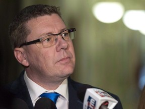 Saskatchewan Premier Scott Moe speaks to media after a meeting with Prime Minister Justin Trudeau at the Legislative Building in Regina on Friday, March 9, 2018. Questions about what kind of budget Saskatchewan's new premier plans to deliver will be answered today.