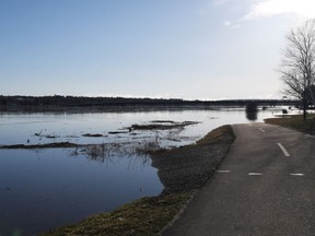 A flooded walking trail is shown in downtown Fredericton on Friday, April 27, 2018 in t6his handout photo.