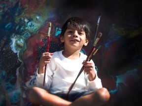 Advait Kolarkar, 4, is seen in this undated handout photo. When he's not playing with dinosaurs or reading a book, 4-year-old Advait Kolarkar uses paint, canvases and his imagination to create internationally-recognized abstract artwork. The preschooler is already selling his paintings for thousands of dollars and has had his art featured in three exhibits.THE CANADIAN PRESS/HO, Shruti Kolarkar *MANDATORY CREDIT*