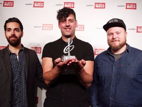 In Flight Safety pose after winning Album of the Year at the 2015 East Coast Music Awards Gala on April 9, 2015. A Halifax indie rock band is pulling out of a Nova Scotia music festival, saying the lineup lacks diversity. In-Flight Safety frontman John Mullane tweeted that he felt out of sorts after Truro's Rock the Hub festival revealed a lineup consisting almost entirely of all-male and "nearly all-white" bands.