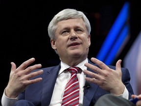 Former prime minister Stephen Harper speaks at the 2017 American Israel Public Affairs Committee (AIPAC) policy conference in Washington, Sunday, March 26, 2017. Harper has publicly offered his congratulations to the controversial Hungarian political leader, Viktor Orbán, for winning re-election as Hungary's prime minister Monday.
