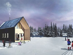 A concept for a backcountry hut is shown in this undated photo. Alberta is promising to build three backcountry huts in a new park established last year to protect fish and wildlife habitats. The huts in Castle Wildland Park in the province's southwest will provide shelter and cooking facilities to backcountry users.