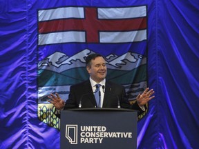 United Conservative Party leader Jason Kenney speaks to supporters after being sworn in as MLA for Calgary-Lougheed, in Edmonton Alta, on Monday January 29, 2018. The United Conservative Party says four of its members will not seek re-election when Alberta voters go the polls next spring.