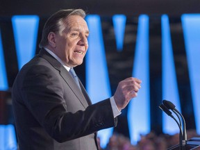 Coalition Avenir Quebec leader Francois Legault speaks to the International Relations Council Monday, March 19, 2018 in Montreal.