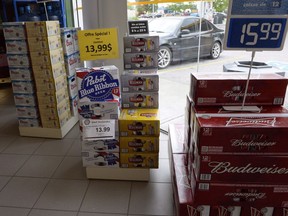 Beer is on display inside a store in Drummondville, Que., on Thursday, July 23, 2015.A Supreme Court of Canada decision coming today about a New Brunswick man's cross-border booze run could profoundly shake up the rules on interprovincial trade.