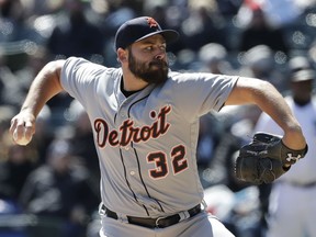 Detroit Tigers starting pitcher Michael Fulmer throws against the Chicago White Sox during the first inning of a baseball game Saturday, April 7, 2018, in Chicago.