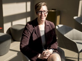 Teacher of the year Mandy Manning poses for a photograph at the Washington Court Hotel, Wednesday, April 18, 2018, in Washington.  The national award winner embarks on a yearlong advocacy role to represent the best of the profession. Manning says she will use her new platform to encourage educators across the country to get out of their comfort zones in order to best serve the diversity of their students.