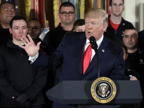 President Donald Trump speaks during an event for the Wounded Warrior Project Soldier Ride in the East Room of the White House, Tuesday, April 26, 2018, in Washington.