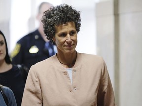 Andrea Constand arrives to resume her testimony during Bill Cosby's sexual assault retrial at the Montgomery County Courthouse in Norristown, Pa., Monday, April 16, 2018.