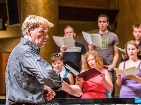 Conductor Noel Edison leads the Elora Festival Singers in rehearsal for a concert.