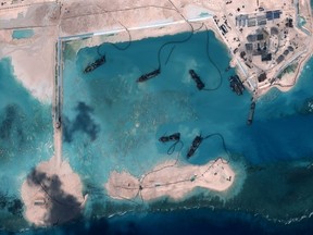 Airbus Defence and Space imagery shows a Chinese outpost at Fiery Cross Reef in the South China Sea. China denies it wants to establish a military base on the tiny Pacific island of Vanuatu.