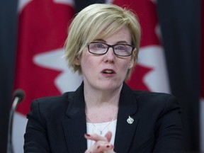 Carla Qualtrough, Minister of Public Services and Procurement, speaks at an announcement on fighter jets at the National Press Theatre in Ottawa on Tuesday, Dec. 12, 2017.