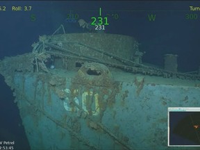 This March 24, 2018 photo provided by Paul G. Allen shows the starboard stern quarter of the light cruiser USS Helena. Nearly 75 years after the USS Helena was sunk by Japanese torpedoes in the waters off the Solomon Islands in the South Pacific, an expedition backed by Microsoft co-founder Paul Allen reported finding its wreckage. The March 23, 2018 discovery revives stories of the battle-tested ship's endurance and the nearly unbelievable survival story of 165 of the crewmen. In all, 732 of the 900 crew survived its July 5, 1943 sinking. (Paul G. Allen via AP)