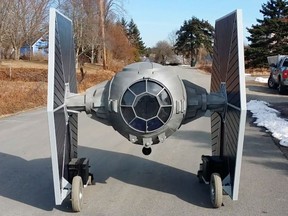 A Nova Scotia man has hand-built the dream ride of "Star Wars" fans: A remote-controlled TIE fighter replica. Allan Carver of Queensland, N.S. welded together steel, foam and scrap wheelchair motors to create a two-metre tall replica of the Imperial Fleet's go-to fighter.