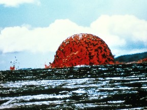 Dome fountain of Mauna Ulu eruption in Kilauea in October 1969.