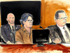 Keith Raniere, middle, leader of the secretive group NXIVM, at a court hearing, April 13, 2018, in Brooklyn, New York.