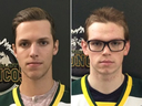 Humboldt Broncos player Xavier Labelle, left, was thought dead after the crash but is alive; while teammate Parker Tobin was believed alive but is dead.