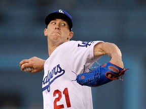 Los Angeles Dodgers starting pitcher Walker Buehler throws to the plate during the first inning of a baseball game against the Miami Marlins Monday, April 23, 2018, in Los Angeles.