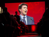Justin Trudeau speaks at the federal Liberal national convention in Halifax on April 21. Much of his speech consisted of bitter criticism of the Conservatives.