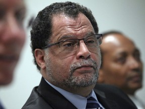 FILE - In this Wednesday April 28, 2010 file photo, Danny Jordaan, CEO of the 2010 World Cup Organizing Committee in South Africa, listens during a World Cup soccer news conference in New York. The South African soccer federation has promised Morocco "unqualified support" in its bid to host the 2026 World Cup. The federation says its president, Danny Jordaan, assured Morocco's delegation "he will personally lobby" African officials ahead of the scheduled vote in Moscow on June 13, 2018.