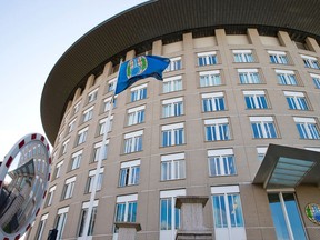 FILE - This Wednesday, March 21, 2018 file photo shows the headquarters of the Organization for the Prohibition of Chemical Weapons (OPCW) in The Hague, Netherlands. Member states of the global chemical weapons watchdog are meeting on Wednesday April 18, 2018 to discuss the nerve agent attack in Britain on former Russian spy Sergei Skripal and his daughter.