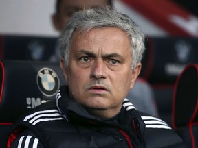 Manchester United manager Jose Mourinho looks on, during the English Premier League soccer match between Bournemouth and Manchester United, at the Vitality Stadium, in Bournemouth, England, Wednesday April 18, 2018.