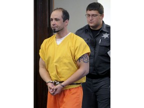 FILE- In this Sept. 23, 2016, file photo, Luc Tieman enters Somerset County Superior Court in Skowhegan, Maine. Opening statements are scheduled for Monday, April 2, 2018, in the trial of Tieman, who is charged with killing his wife and burying her in a shallow grave.