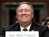 Secretary of State-designate Mike Pompeo smiles after his introduction before the Senate Foreign Relations Committee during a confirmation, April 12, 2018.