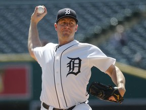 Detroit Tigers pitcher Jordan Zimmermann throws against the Baltimore Orioles in the first inning of a baseball game in Detroit, Thursday, April 19, 2018.