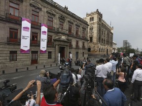 The President of the National Electoral Institute, INE, Lorenzo Cordova Vianello speaks to the press before, the first of three debates among its presidential candidates in Mexico City, Sunday, April 22, 2018. Mexico will hold general elections on July 1.