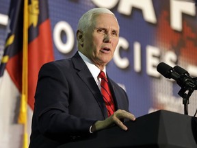 Vice President Mike Pence speaks at event on tax policy in Charlotte, N.C., Friday, April 20, 2018.