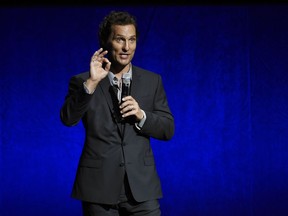 Matthew McConaughey, a cast member in the upcoming film "White Boy Rick," addresses the audience during the Sony Pictures Entertainment presentation at CinemaCon 2018, the official convention of the National Association of Theatre Owners, at Caesars Palace on Monday, April 23, 2018, in Las Vegas.