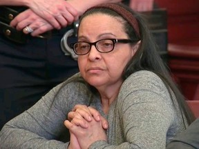 FILE - In this Thursday, March 1, 2018 file image from video, Yoselyn Ortega, a trusted nanny to a well-to-do family, listens to court proceedings during the first day of her trial, in New York.  Jurors on Wednesday, April 18 found that Yoselyn Ortega killed 6-year-old Lucia Krim and 2-year-old Leo Krim in October 2012 and understood the consequences of her actions when she did it. They said she was guilty of murder. (WYNY-TV/Pool Photo via AP, File)