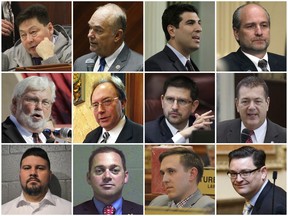 This combination of photos shows some of the two dozen state lawmakers across the country who have been accused of sexual harassment or misconduct since the start of 2017 and have resigned or been removed from office as of March 2018. Top row from left are Alaska Rep. Dean Westlake, Arizona Rep. Don Shooter, California Assemblyman Matt Dababneh and Colorado Rep. Steve Lebsock. Middle row from left are Florida Sen. Jack Latvala, Mississippi Rep. John Moore, Nevada Sen. Mark Manendo and Oklahoma Rep. Dan Kirby. Bottom row from left are Oklahoma Sen. Ralph Shortey, Oklahoma Sen. Bryce Marlatt, South Dakota Rep. Mathew Wollmann ann Utah Rep. Jon Stanard. (AP Photo)