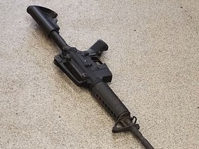 This photo provided by the Metro Nashville Police Department photo shows the rifle used in the deadly shooting at a Waffle House on Sunday, April 22, 2018, in the Antioch neighborhood of Nashville. (Metro Nashville Police Department via AP)