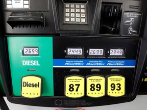 FILE- This April 23, 2018, file photo show gasoline prices at a fueling center in Richland, Miss. Crude oil prices are at the highest level in more than three years and expected to climb higher, pushing up gasoline prices along the way.
