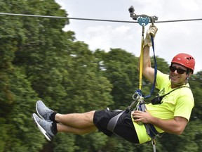 In this undated photo provided by Mike Seper shows Seper on a zipline at Eco Adventure Ziplines in New Florence, Mo. "While I considered deleting Facebook, I understand the importance and reach Facebook has to keep an open channel of communication with our customers," says Mike Seper, owner of Eco Adventure Ziplines. Seper is concerned that Facebook users, seeing his ads and then viewing other users' political posts or ads, might mistakenly assume they're connected. "We just don't want that association," says Seper, who had been doing most of his advertising on Facebook.
