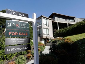 FILE- This March 26, 2018, file photo shows a home for sale in San Francisco. On Thursday, April 19, Freddie Mac reports on the week's average U.S. mortgage rates.