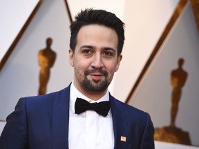 FILE - In this March 4, 2018, file photo, Lin-Manuel Miranda arrives at the Oscars at the Dolby Theatre in Los Angeles. Miranda won the Webby for public service and social activism for his work raising money for charities including Puerto Rico relief. The Webby Awards, which honor internet excellence, were announced Tuesday, April 24, and will be presented May 14 at a New York ceremony hosted by comedian Amber Ruffin.