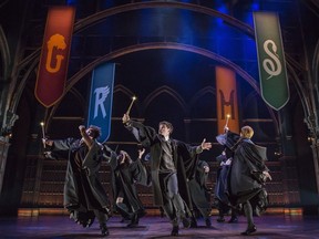 This image released by Boneau/Bryan-Brown shows a scene from the production of"Harry Potter and the Cursed Child," in New York. Three of the plays this spring require an uncommon amount of attention. Two parts of "Angels in America" clock in at a total of eight hours, the two parts of "Harry Potter and the Cursed Child" are more than a combined five hours and the revival of "The Iceman Cometh" is just under four hours.