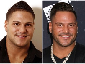 This combination photo shows Ronnie Ortiz-Magro from the television show "Jersey Shore", in 2010, left, and in 2018. The cast of the popular MTV series is back in "Jersey Shore: Family Vacation," premiering Thursday, April 5 at 8p.m. on MTV. (AP Photo)