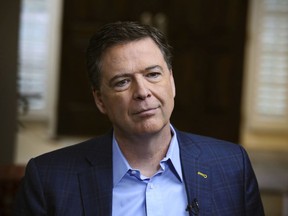 In this image released by ABC News, former FBI director James Comey appears at an interview with George Stephanopoulos that will air during a primetime "20/20" special on Sunday, April 15, 2018 on the ABC Television Network. Comey's book, "A Higher Loyalty: Truth, Lies, and Leadership," will be released on Tuesday.