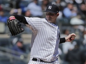 New York Yankees pitcher Jordan Montgomery delivers against the Toronto Blue Jays during the second inning of a baseball game, Saturday, April 21, 2018, in New York.
