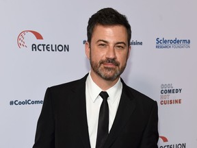FILE - In this June 16, 2017, file photo, Jimmy Kimmel attends the 30th annual Scleroderma Foundation Benefit at the Beverly Wilshire hotel in Beverly Hills, Calif. Kimmel has apologized for a joke about Melania Trump and moved to deescalate a feud with Fox News host Sean Hannity. In a Twitter post on Sunday, April 8, 2018 Kimmel said that while his exchanges with Hannity have been fun, he didn't want to add further to the "vitriol" of their spat. Such animosity, Kimmel said, is "harmful to our country."