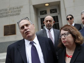 American Civil Liberties Union attorney Lee Gelernt, left, and Margo Schlanger, professor of law at the University of Michigan Law School, speak to reporters outside the Potter Stewart U.S. Courthouse, Wednesday, April 25, 2018, in Cincinnati. A federal appeals panel will hear arguments over a Trump administration effort to deport Iraqi nationals. A U.S. district judge in Detroit last year blocked the deportations to give the Iraqis time to make their cases to stay. Gelernt says many of them are Christians or other minority groups who fear being persecuted, tortured or killed if returned.