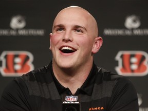 Cincinnati Bengals first-round NFL football draft pick Billy Price speaks during a news conference at Paul Brown Stadium, Friday, April 27, 2018, in Cincinnati.