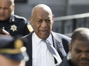 Bill Cosby leaves the Montgomery County Courthouse after jury selection for his sexual assault retrial, Wednesday, April 4, 2018, in Norristown, Pa. Prosecutors and the defense have settled on the panel of 12 jurors who will sit in judgment of the 80-year-old comedian. They still have to pick six alternates.