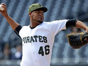 Pittsburgh Pirates starting pitcher Ivan Nova delivers during the first inning of a baseball game against the Detroit Tigers in Pittsburgh, Thursday, April 26, 2018.